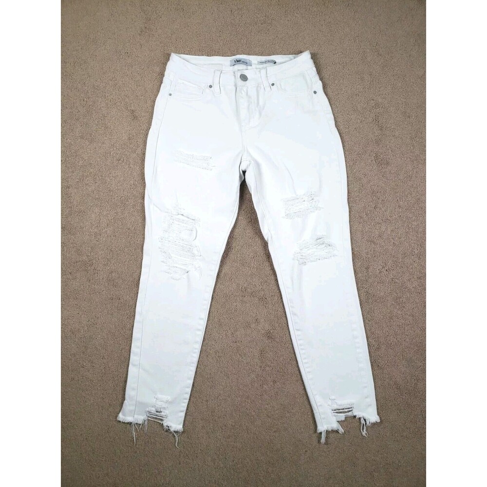 YMI Mid Rise Ankle Dreamfit Women's Jeans Ripped White Size 5 Distressed